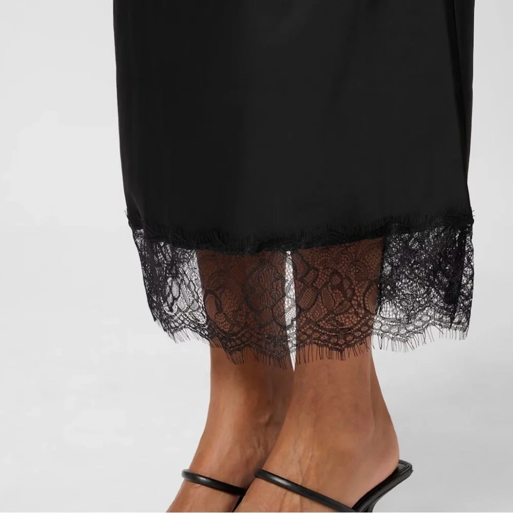 NWT KAFFE KAhilda Skirt Size Medium (Danish 38) Silky Black with Lace Trim - Picture 3 of 16